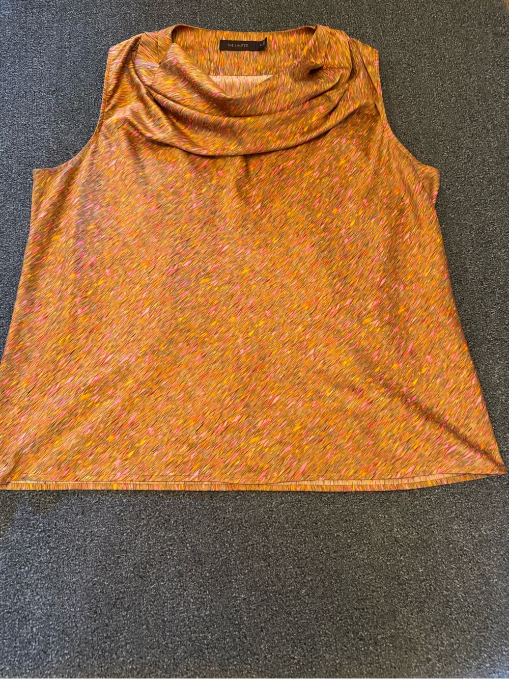 The Limited Cowl Neck Blouse Sleeveless Multicolor Abstract Print Top XL - Picture 3 of 8